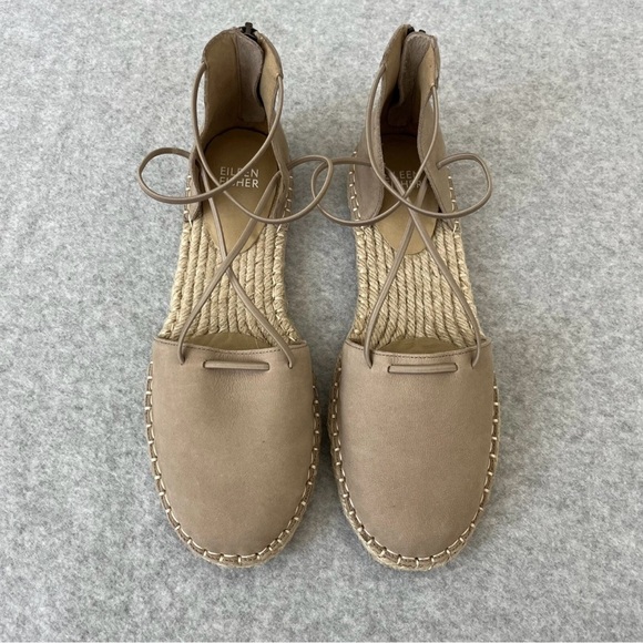 Eileen Fisher Sandals Womens 8.5 Flat Espadrille Tan Beige Barley Leather Upper - Picture 2 of 14
